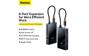 Baseus FOCUS SERIES 8-Port Type-C HUB Adapter Gray（Type-C to HDMI4K@60Hz*1+USB3.0*2+USB2.0*1+PD*1+RJ45*1+SD/TF*1）WKYY030313